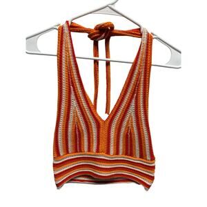 Striped Orange Knit Halter Top